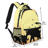 Casual Backpack，Silhouette Of Elephant And Tre,Adult College Shoulder Travel Bag
