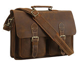 Polare Mens Full Grain Leather 15.6'' Removeable Laptop Compartment Briefcase Messenger Bag Satchel