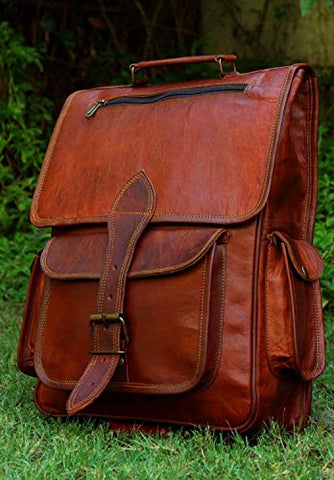 16 Inch Genuine Leather Retro Rucksack Backpack College Bag,School Picnic Bag Travel by