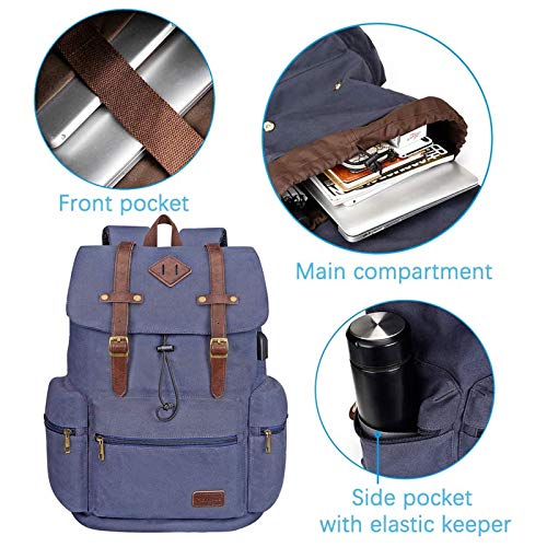 Canvas Leather Laptop Backpack Vintage Rucksack —