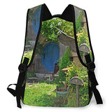 Multi leisure backpack,Fantasy Hobbit Land House In Magical Overhill, travel sports School bag for adult youth College Students