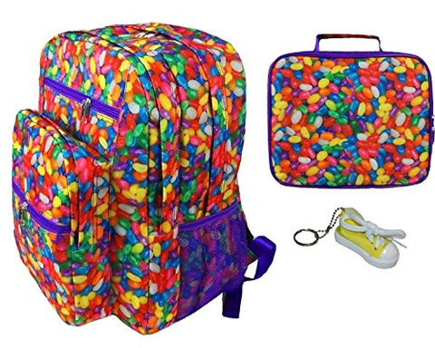 Jelly Beans Large Backpack, Lunch Tote & Keychain Multi-Pack Book Bag, Lunchbox