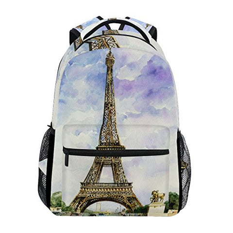 Backpack Travel Paris Watercolor School Bookbags Shoulder Laptop Daypack College Bag for Womens