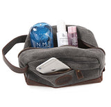S-Zone Vintage Leather Trim Canvas Toiletry Bag Shaving Dopp Case Cosmetic Makeup Bag