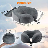 ZAMAT Breathable & Comfortable Memory Foam Travel Neck Pillow, U-Shaped Adjustable Airplane Car Flight Pillow, 360-Degree Head Support, Spandex Case Cover | Travel Kit with Earbuds & Eye Mask (Gray)