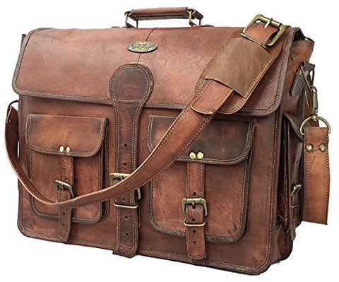 DHK 14 Inch Vintage Handmade Leather Messenger Bag for Laptop Briefcase Best Computer Satchel