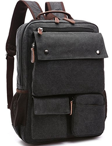 Aidonger Vintage Canvas Mens School Backpack Laptop Backpack (Black)