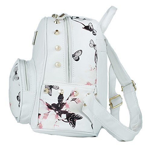 Fashion White Mini Backpack For Women Genuine Leather Metallic