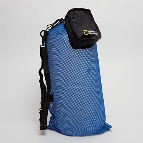 National Geographic Snorkeler Clamshell Mesh Drawstring 2 Pocket Duffle Bag, Blue/Black