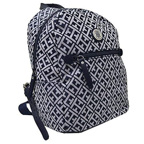 Tommy Hilfiger Womens Jacquard Backpack (Navy Blue White)