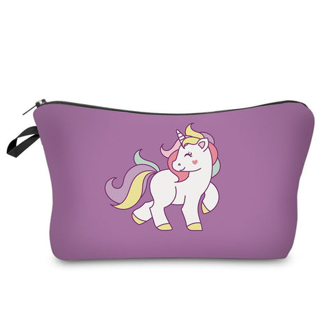 Makeup Toiletry Cosmetic Travel Carry Bag Zippered Luggage Pouch Multifunction Make-up Bag Pencil Holder Organizer for Men and Women Girls Kids (Purple Unicorn)
