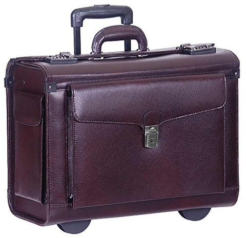 Mancini Deluxe Wheeled Catalog Case, Leather Rolling Business Case in Burgundy