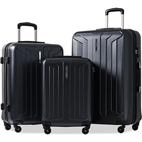 Flieks 3 Piece Luggage Set Spinner Suitcase - TSA Approved - High/Low Temperature Resistance - 20/24/28in (Black)