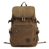 ABage Men's Canvas Rucksack Large Vintage School Travel Backpack for 15" Laptop, Khaki