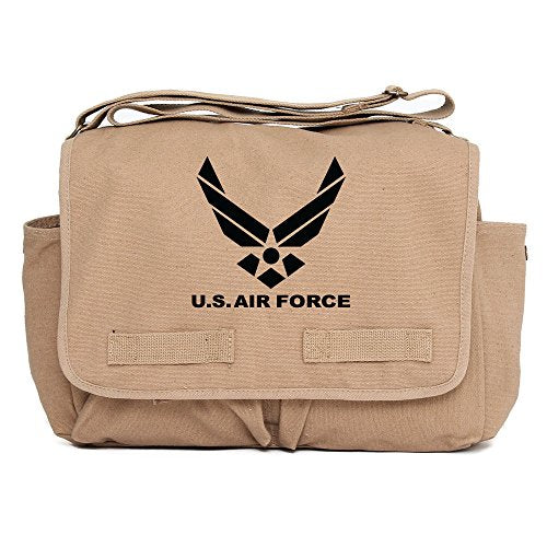 US Air Force Army Heavyweight Canvas Messenger Shoulder Bag in Mocha & Black