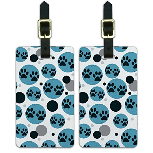 Luggage Suitcase Carry-On Id Tags Set Of 2 - Paw Print Artsy Cat Dog - Blue Set
