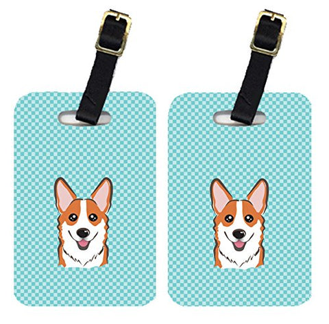 Caroline'S Treasures Bb1192Bt Pair Of Checkerboard Blue Corgi Luggage Tags , Large, Multicolor