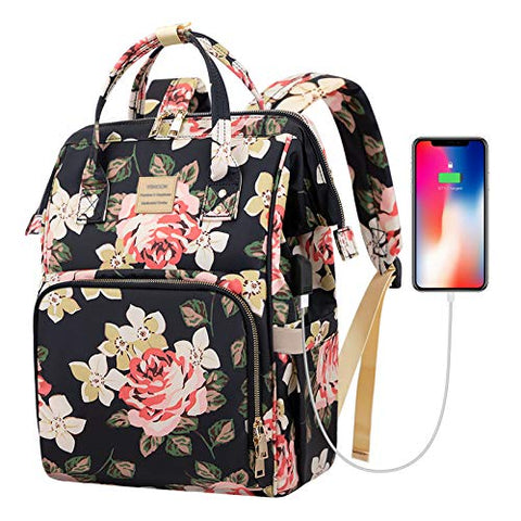 Laptop Backpack,15.6 Inch Stylish College School Backpack with USB Charging Port,Water Resistant Casual Daypack Laptop Backpack for Women/Girls/Business/Travel (Flower Pattern)