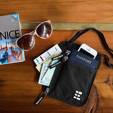 Zero Grid Neck Wallet w/RFID Blocking- Concealed Travel Pouch & Passport Holder (Midnight)