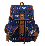 BIBITIME Backpacks Retro Canvas Backpack Rucksack Butterfly Printed Bag Blue,12.99 x 15.35 x 5.91