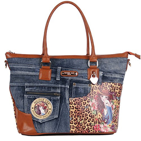 Nicole Lee Wanda Denim Print Overnighter with Laptop Compartment, Sandra Camel, One Size