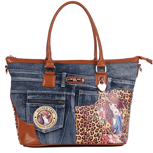Nicole Lee Wanda Denim Print Overnighter with Laptop Compartment, Sandra Camel, One Size