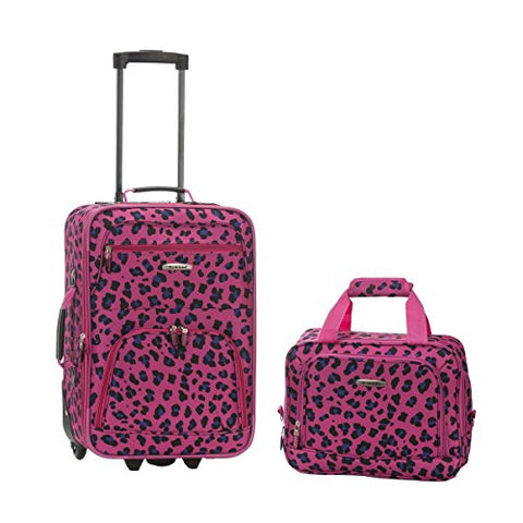 Rockland Rio Upright Carry-On & Tote 2-Piece Luggage Set - Magenta Leopard