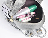 Girls Fashion Pu Leather Panda Book Bag Rivet Women Mini Casual Style Panda Backpack Silver