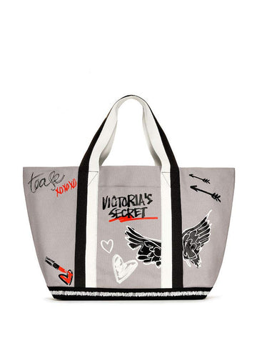 Victoria's Secret Taylor Tease Tote Bag Carryall Cream, Gray- Black & Red