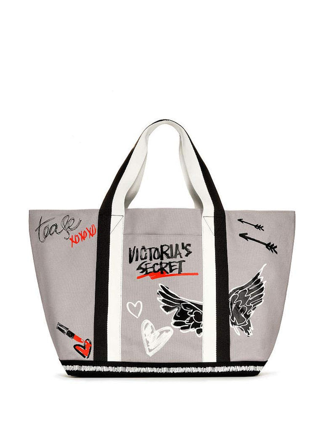 Victoria's Secret Taylor Tease Tote Bag Carryall Cream, Gray- Black & Red