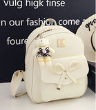 Girls Bowknot 3-Pieces Fahsion Leather Backpack Mini Backpack Purse For Women Beige