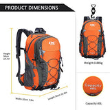 Diamond Candy Waterproof Hiking Backpack 40L with Rain Cover for Outdoor Orange