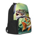 Pike Fish Fishing Lure Rucksacks, Large Capacity Bookbag Travel Hiking Bag & Day Pack, School Daypack Backpack Casual Daypack Climbing Shoulder Bag Laptop Book Bag Rucksack