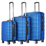 GHP 3-Pcs 20" 24" 28" Blue Hardshell ABS 210D Polyester Lining Trolley Luggage Set