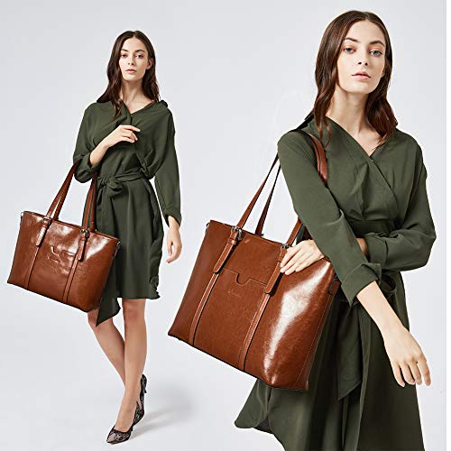 BOSTANTEN Women Leather Laptop Tote Office Shoulder Handbag
