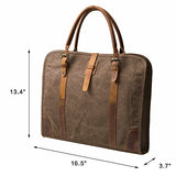 ECOSUSI High Density Canvas Real Leather Business Messenger Briefcase Laptop Bag Fit 15.6" Laptop