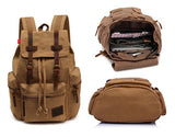 Vintage Canvas Backpack School Book Bag Casual Travel Rucksack - Coffee