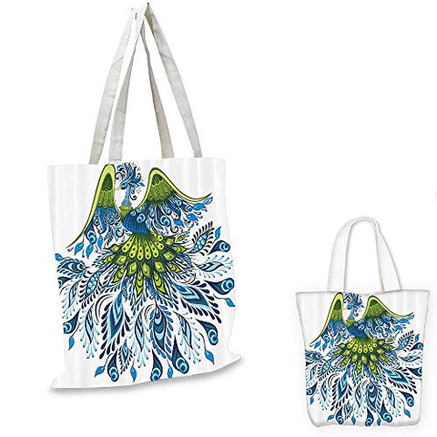 Peacock canvas messenger bag Abstract Exotic Bird Figure with Stylized Long Tail and Wings Floral