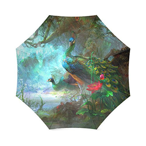 Travel Umbrella Peacock Windproof, Anti-UV waterproof Lightweight Portable Outdoor use
