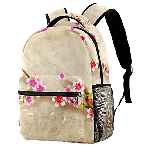 LORVIES Japanese Style Peach Blossom Flower Background Lightweight School Classic Backpack Travel Rucksack for Girls Women Kids Teens