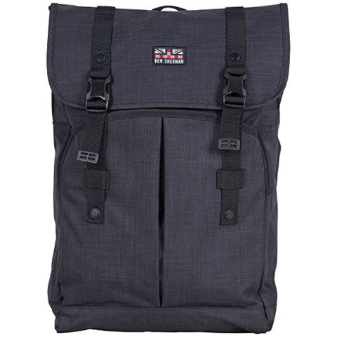 Ben Sherman Heathered Polyester Dual Compartment Flapover 15” Computer Travel Backpack, Navy, One