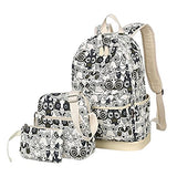 ABage Girl's School Backpack Set 3-Piece Canvas Bookbags Travel Laptop Backpacks, Black