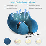 HOMIEE Travel Pillow, Neck Support Memory Foam Cushion Essentials with Sleep Mask, Earplugs -Build in Pouch and Extra Pocket, Ideal for Travelling and Flights