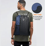 Drawstring Backpack Sports Gym Bag for Women Men Children Large Size with Zipper and Water Bottle Mesh Pockets (Black/Navy)