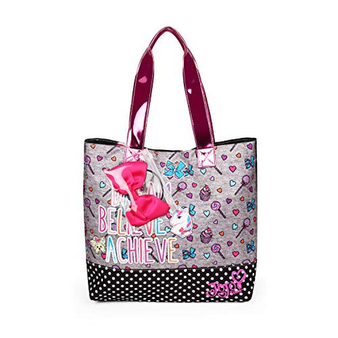 Nickelodeon JoJo Siwa Grey Tote Bag with Pink Removable Bow for Girls
