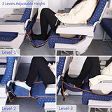 Travel Bread Airplane Footrest Hammock, Portable Travel Foot Rest with Inflatable Pillows, Adjustable Height Flight Carry-On Footrest Provides Relaxation and Comfort for Airplane, Train, Bus (Blue)