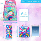 4PCS Unicorn Backpack for Girls, Sequin Prechool Bookbag and Lunch Box