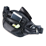 FANNING511 Waist Pack Cowhide Leather Large Size 7 Pockets Fanny Pack Black