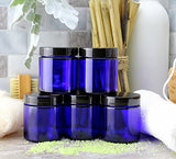 4-Ounce Cobalt Blue Glass Straight Sided Cosmetic Jars (12-Pack); 120 ml. Capacity, BPA-Free Lids