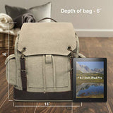 Willys Jeep Freedom Stars Canvas Rucksack Backpack w/Leather Straps, Khaki & Bk